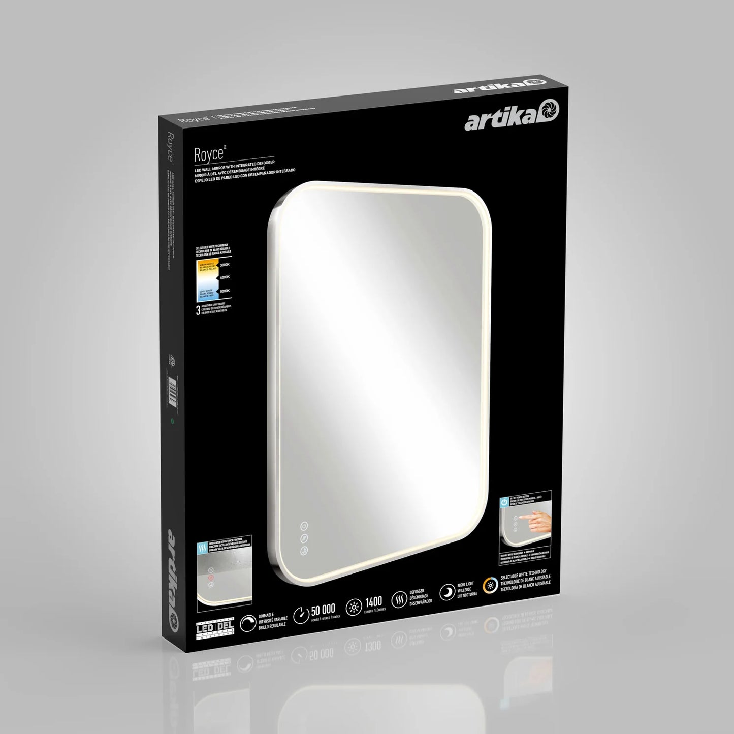 Espejo LED regulable Royce, 3 TCC